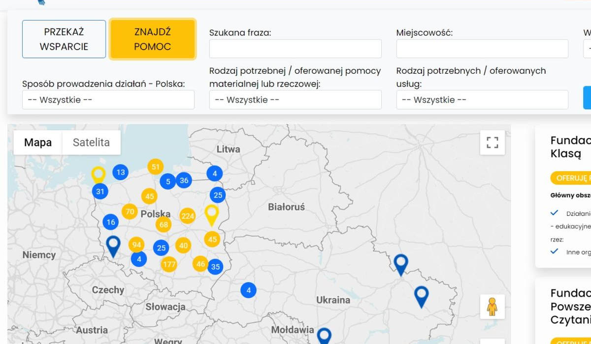 Mapa pomocy dla Ukraińców