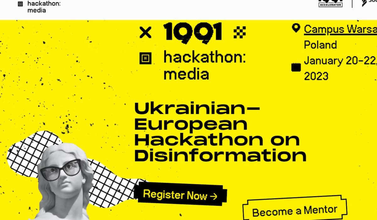 Oficjalny plakat zapraszający do udziału w 1991 Hackathon: Media. Pl