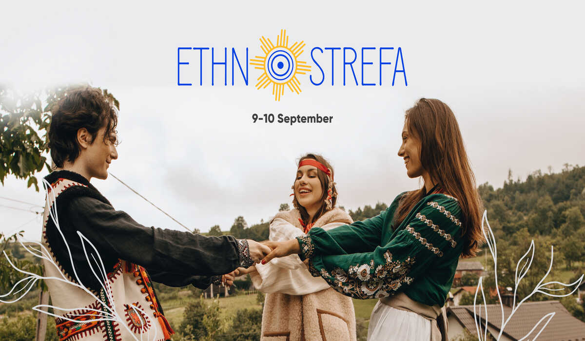 Plakat promujący festiwal ETHNOSTREFA w Krakowie. Pl