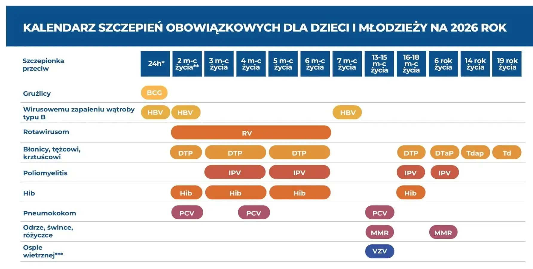 Kalendarz obowiązkowych szczepień w Polsce dla dzieci