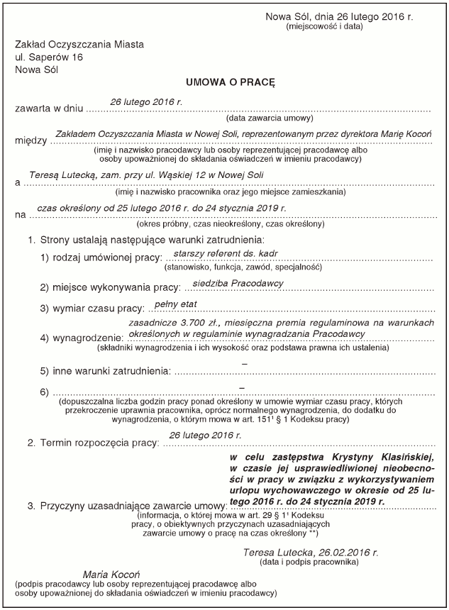 Приклад трудового договору в Польщі