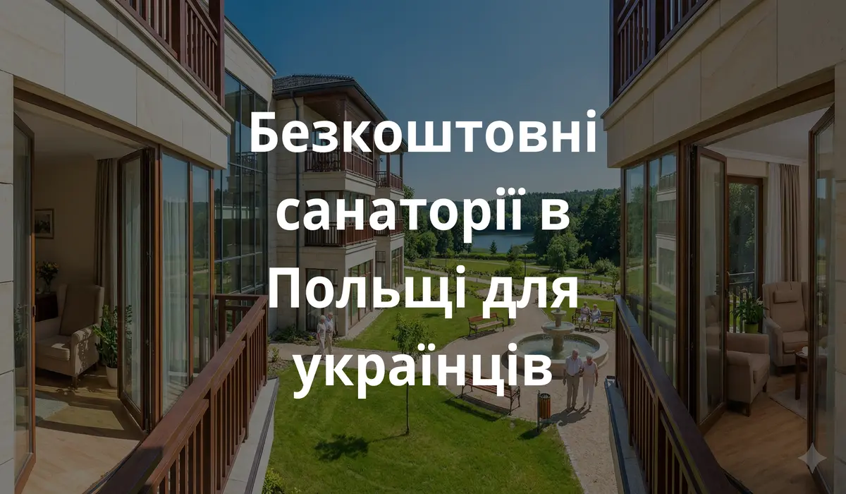 Zdjęcie współczesnego sanatorium w Polsce latem. Dużo zielonej trawy i piękne pokoje.