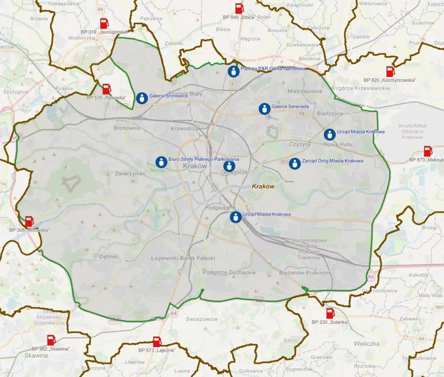 Карта чистого транспорта в Кракове