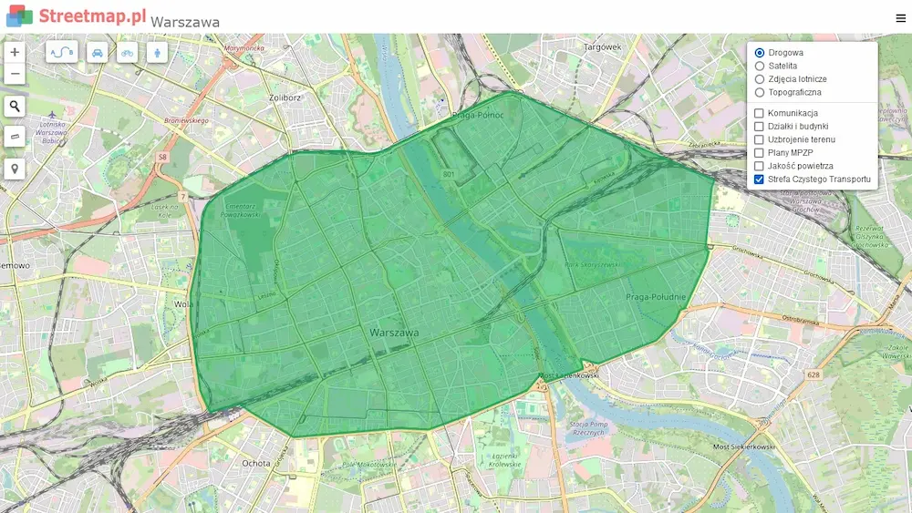 Карта чистого транспорта в Варшаве