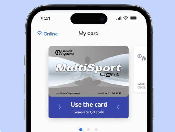 Екран застосунку My MultiSport з карткою та кнопкою генерації QR-коду